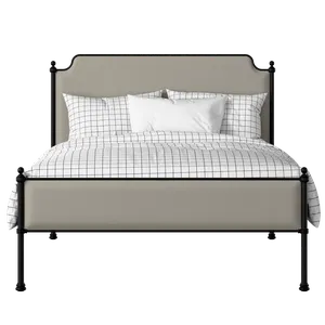 Miranda Slim iron/metal upholstered bed in black with Silver fabric - Thumbnail