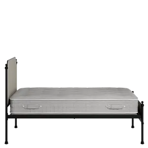 Miranda Slim iron/metal upholstered bed in black with Silver fabric - Thumbnail