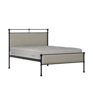 Nancy Slim iron/metal upholstered bed in black with Silver fabric - Thumbnail