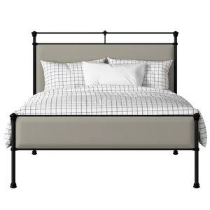 Nancy Slim iron/metal upholstered bed in black with Silver fabric - Thumbnail