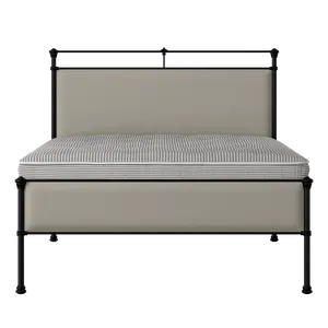 Nancy Slim iron/metal upholstered bed in black with Silver fabric - Thumbnail