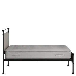 Nancy Slim iron/metal upholstered bed in black with Silver fabric - Thumbnail