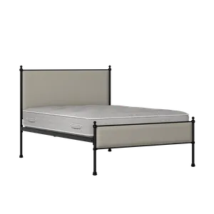 Neville Slim iron/metal upholstered bed in black with Silver fabric - Thumbnail