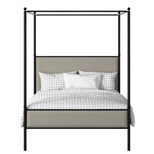 Reims Slim iron/metal upholstered bed in black with Silver fabric - Thumbnail