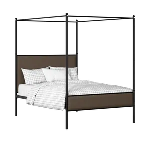 Reims Slim iron/metal upholstered bed in black with storm grey fabric - Thumbnail