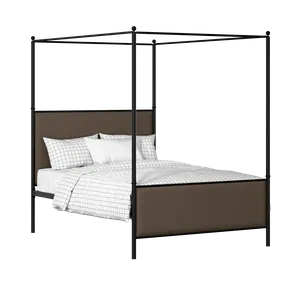 Reims iron/metal upholstered bed in black with storm grey fabric - Thumbnail